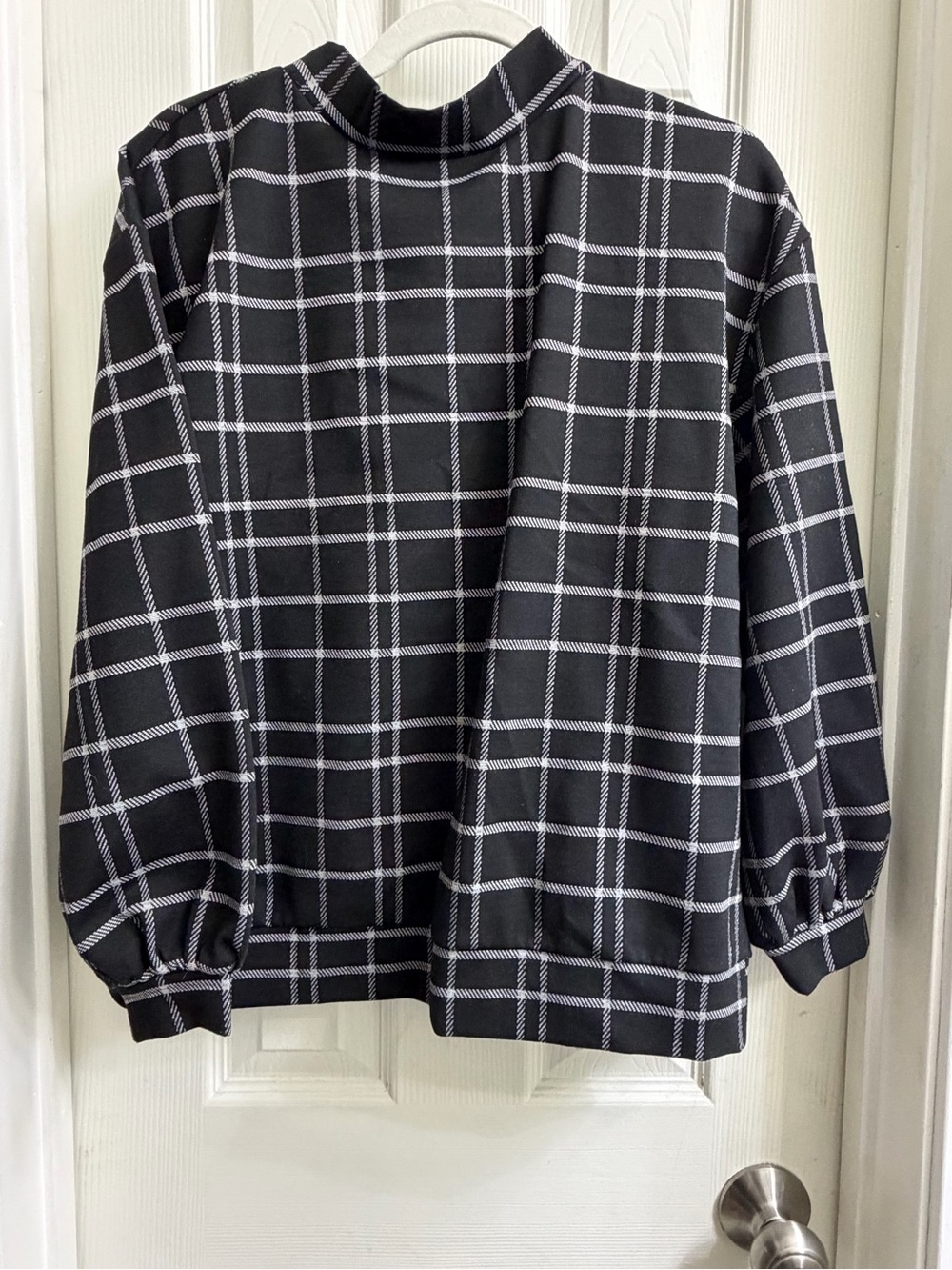 Ann Taylor Factory Black Windowpane Plaid Pullover Shirt
